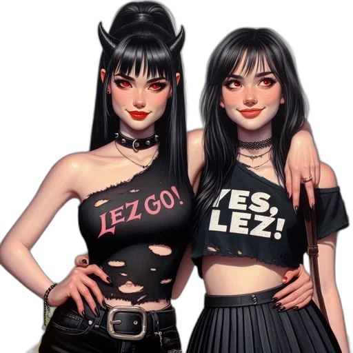 concept art, comic book art, fantasy art, cartoon, dark, monochrome, two, goth-style transparent PNG cut-out