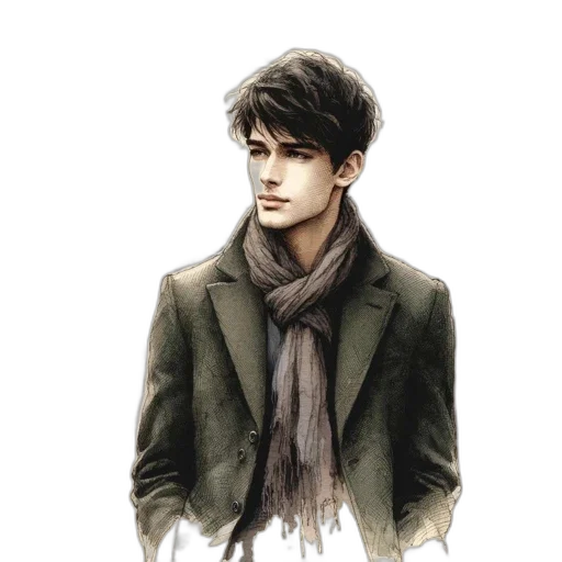jacket, fantasy art, photorealistic, watercolor, concept art, earth tones, dark, monochrome transparent PNG cut-out