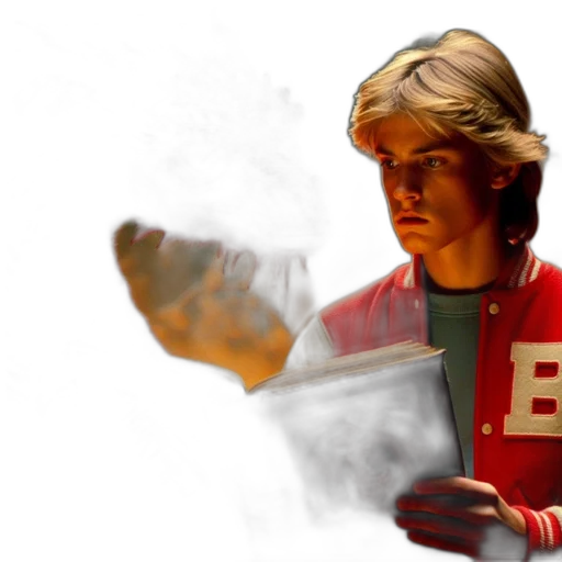 jacket, comic book art, concept art, photorealistic, 3d render, fire, red, boy transparent PNG cut-out