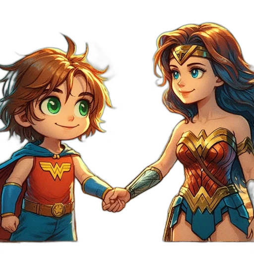 comic book art, concept art, fantasy art, pixel art, two, animated, characters, wonder transparent PNG cut-out