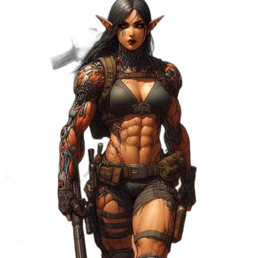 weapon, concept art, fantasy art, comic book art, pixel art, woman, muscular, build transparent PNG cut-out