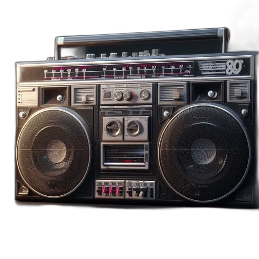 antique, boombox, featuring, retro, aesthetics, glossy, black, exterior transparent PNG cut-out