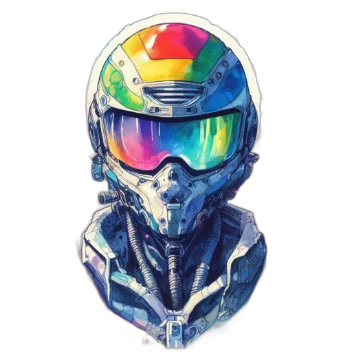 robot, mask, face, jacket, watercolor, pixel art, concept art, vaporwave transparent PNG cut-out