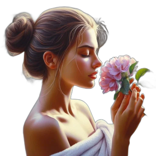 flower, jewelry, face, dress, oil painting, photorealistic, fantasy art, concept art transparent PNG cut-out