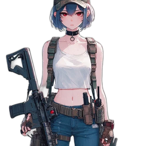 weapon, robot, jacket, staff, anime, pixel art, concept art, cyberpunk transparent PNG cut-out