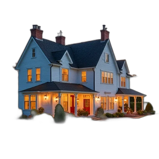 building, 3d render, photorealistic, concept art, watercolor, blue, large, two-story transparent PNG cut-out