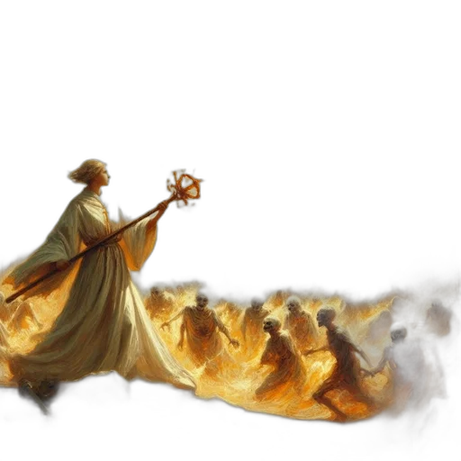 crown, staff, concept art, fantasy art, oil painting, photorealistic, fire, fog transparent PNG cut-out