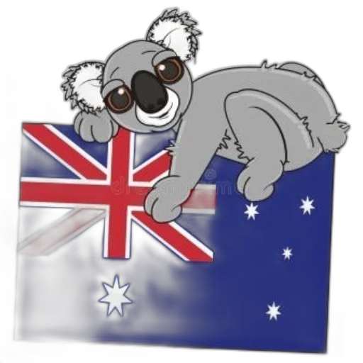 staff, cartoon, concept art, koala, bear, lounging, australian, flag transparent PNG cut-out