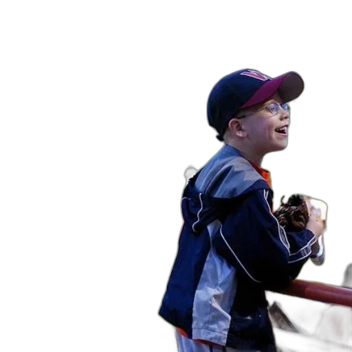 young, boy, wearing, baseball, cap, jacket, stands, game transparent PNG cut-out