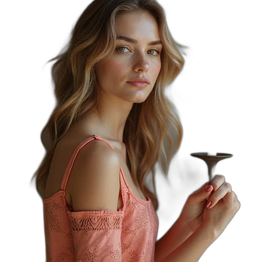 dress, hair, jewelry, staff transparent PNG cut-out