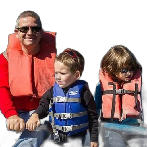 jacket, man, two, children, wearing, life, jackets, boat transparent PNG cut-out