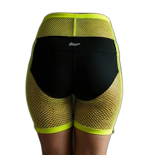 neon, green, tight, fishnet, shorts, shown, black, yellow transparent PNG cut-out