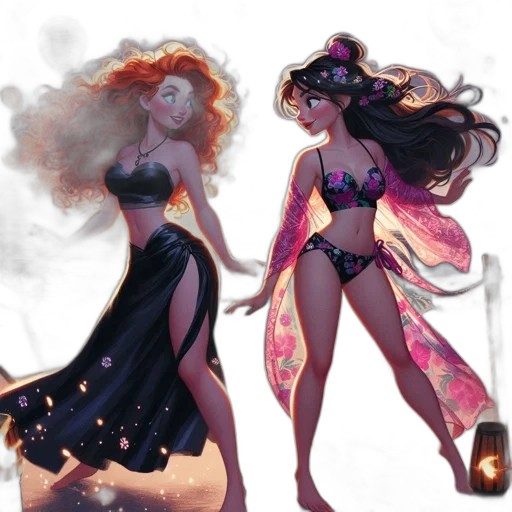 dress, concept art, fantasy art, comic book art, photorealistic, fire, underwater, dark transparent PNG cut-out