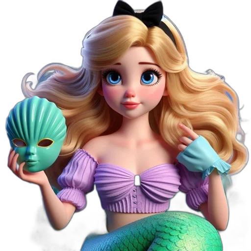 3d render, cartoon, concept art, photorealistic, underwater, animated, mermaid, blonde transparent PNG cut-out