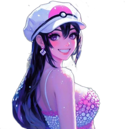 dress, staff, hat, anime, pixel art, concept art, vaporwave, pastel transparent PNG cut-out