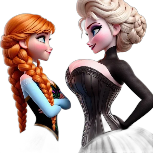 dress, concept art, fantasy art, 3d render, cartoon, snow, two, animated transparent PNG cut-out