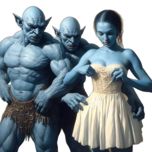 concept art, fantasy art, comic book art, 3d render, underwater, blue, three, figures transparent PNG cut-out