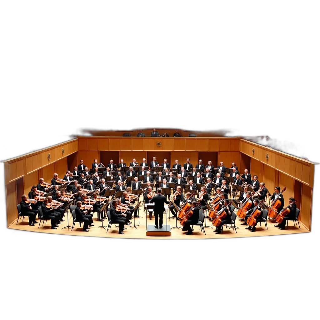 staff, large, orchestra, performing, stage, concert, hall, musicians transparent PNG cut-out