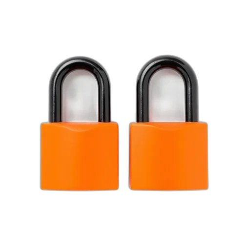 pair, orange, padlocks, black, keys, displayed, side, against transparent PNG cut-out