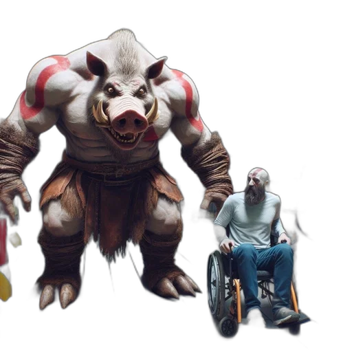 creature, concept art, fantasy art, comic book art, 3d render, muscular, boar-like, stands transparent PNG cut-out