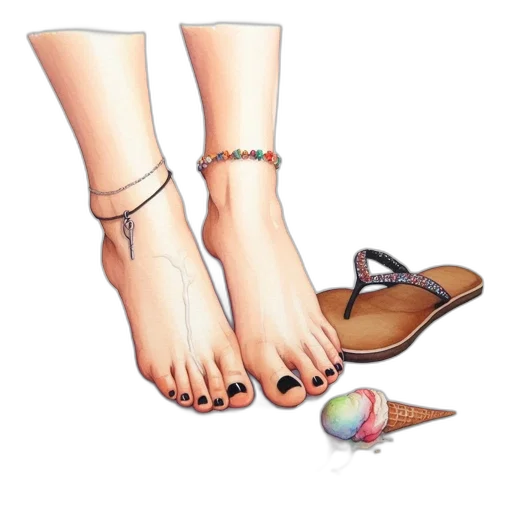 shoes, jewelry, watercolor, photorealistic, 3d render, concept art, closeup, person transparent PNG cut-out
