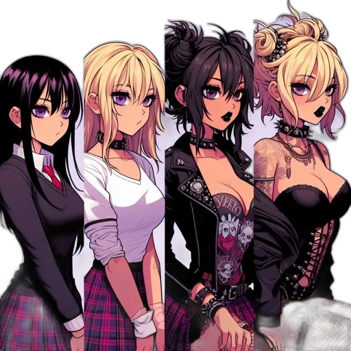 anime, concept art, pixel art, comic book art, dark, monochrome, colorful, four transparent PNG cut-out