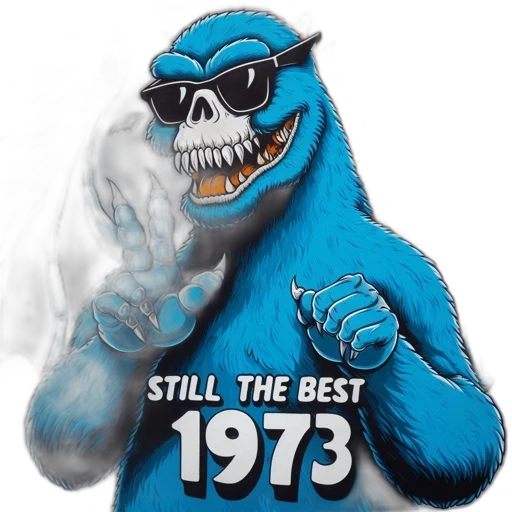 vaporwave, blue, large, monster-like, figure, sporting, sunglasses, skull-face transparent PNG cut-out