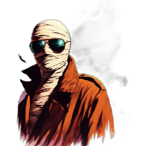 jacket, mask, face, staff, comic book art, concept art, cyberpunk, pixel art transparent PNG cut-out