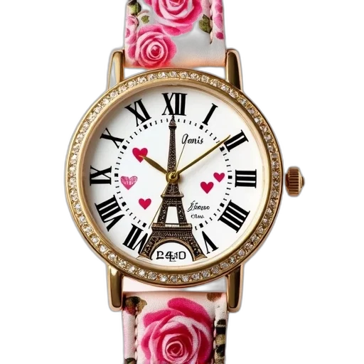 jewelry, gold, wristwatch, pink, white, strap, featuring, rose transparent PNG cut-out