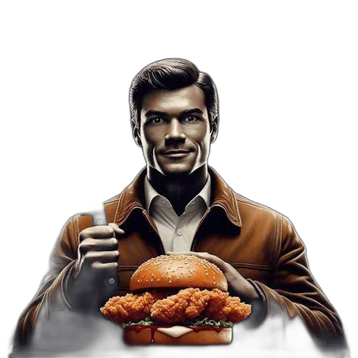 jacket, food, face, robot, comic book art, concept art, photorealistic, pixel art transparent PNG cut-out