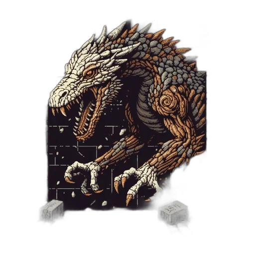 dragon, creature, animal, pixel art, fantasy art, concept art, 3d render, monochrome transparent PNG cut-out