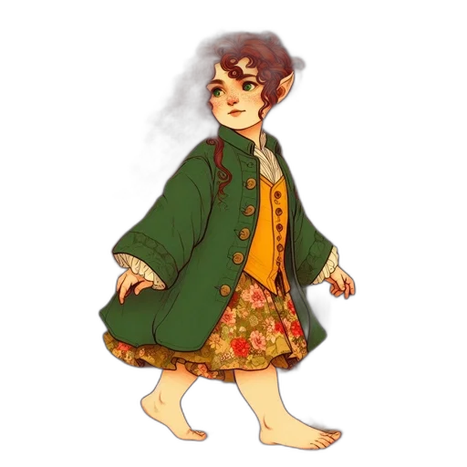 dress, concept art, fantasy art, pixel art, watercolor, green, earth tones, golden transparent PNG cut-out