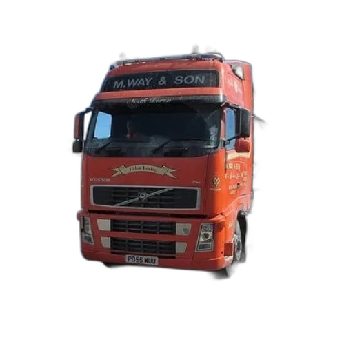 photorealistic, 3d render, concept art, red, volvo, truck, company, name transparent PNG cut-out