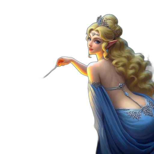 staff, dress, jewelry, crown, concept art, fantasy art, 3d render, photorealistic transparent PNG cut-out