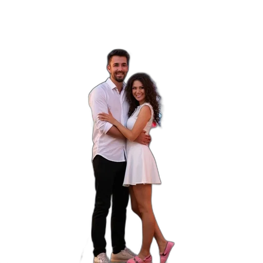 dress, shoes, furniture, couple, posing, photo, city, street transparent PNG cut-out