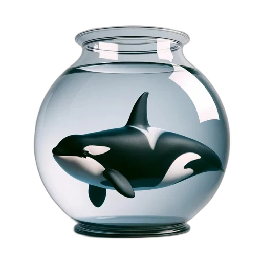animal, 3d render, photorealistic, concept art, orca, replica, swims, within transparent PNG cut-out