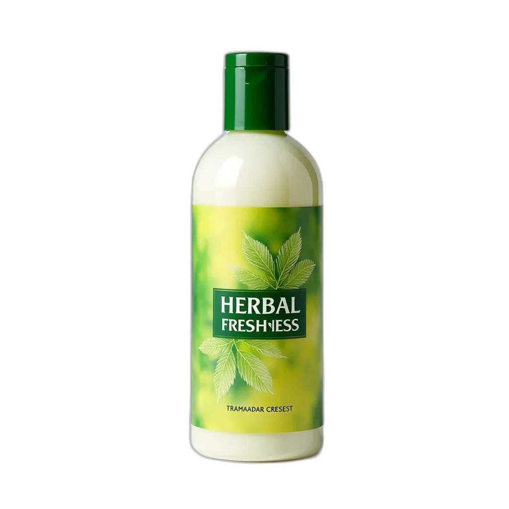 bottle, 3d render, herbal, freshness, shampoo, green, label, cap transparent PNG cut-out