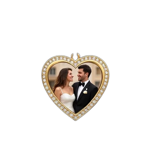 jewelry, crown, gold, heart-shaped, pendant, diamond-studded, border, central transparent PNG cut-out