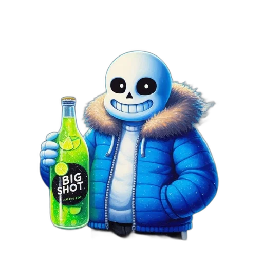 jacket, bottle, creature, mask, concept art, 3d render, pixel art, vaporwave transparent PNG cut-out