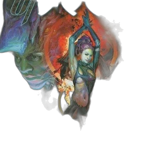 dragon, staff, weapon, mask, fantasy art, concept art, watercolor, oil painting transparent PNG cut-out