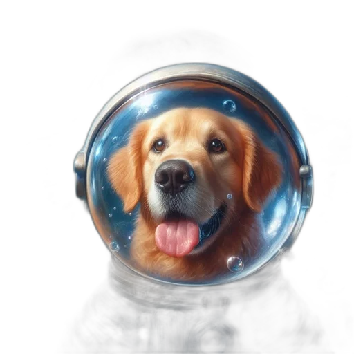 animal, photorealistic, 3d render, concept art, outer space, astronaut-helmeted, dog, space transparent PNG cut-out