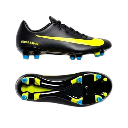 shoes, close-up, image, black, yellow, soccer, cleat, brand transparent PNG cut-out