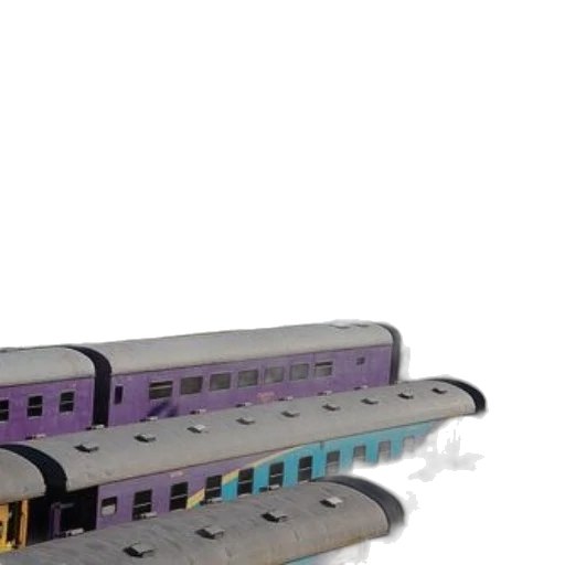 3d render, pastel, train, yard, multiple, colorful, trains, parked transparent PNG cut-out