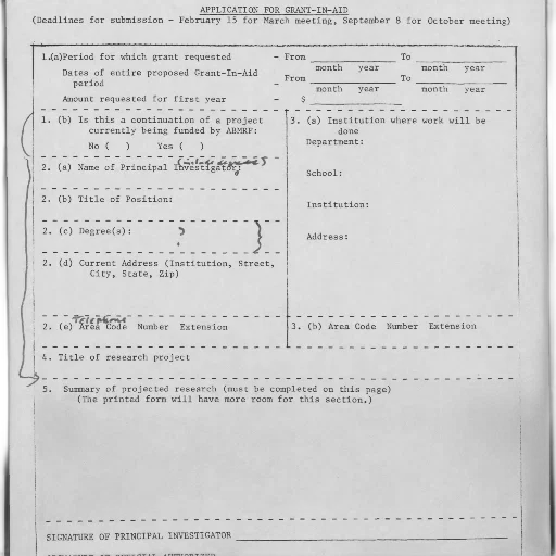 document, titled, application, grant-in-aid, various, fields, filled, out transparent PNG cut-out