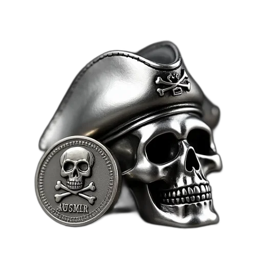 jewelry, crown, photorealistic, 3d render, silver, skull, pirate, hat transparent PNG cut-out