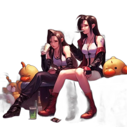 concept art, pixel art, cyberpunk, fantasy art, two, female, characters, sit transparent PNG cut-out