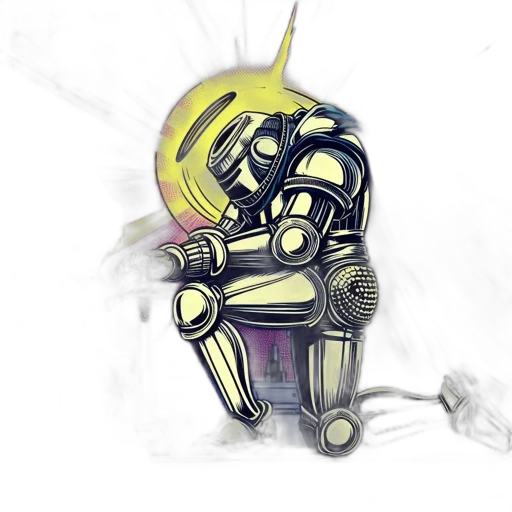 robot, mask, weapon, staff, concept art, fantasy art, watercolor, 3d render transparent PNG cut-out