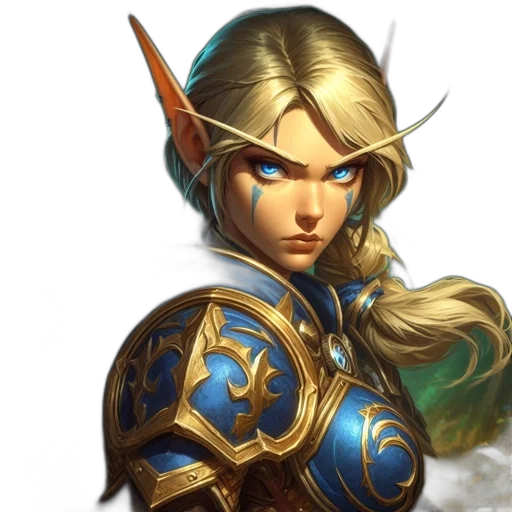 sword, face, fantasy art, concept art, photorealistic, golden, elf-like, female transparent PNG cut-out
