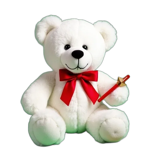 staff, 3d render, photorealistic, white, teddy, bear, red, bow transparent PNG cut-out