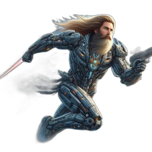 sword, weapon, robot, fantasy art, concept art, comic book art, 3d render, bearded transparent PNG cut-out
